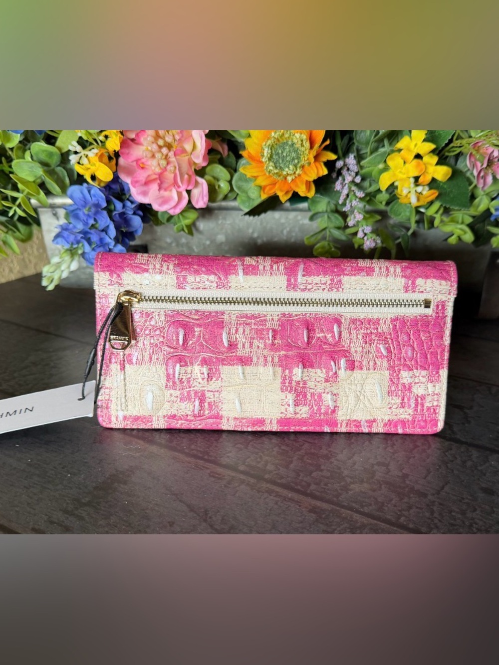 Brahmin Ady Wallet Empower Sakura Genuine Leather NWT pink  plaid houndstooth - Picture 8 of 8